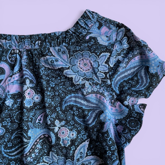 Vintage Y2K Blue Purple Paisley Square Neck Blouse Boho Top M Fairycore Coquette - Picture 7 of 10